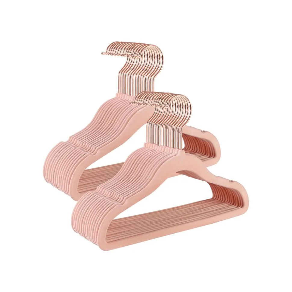 50 Cintres en velours enfants antiglisse rose clair