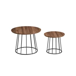2 Tables basses rondes en acier noyer naturel