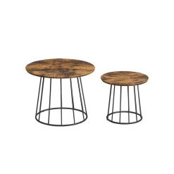 2 Tables basses rondes en acier noyer naturel