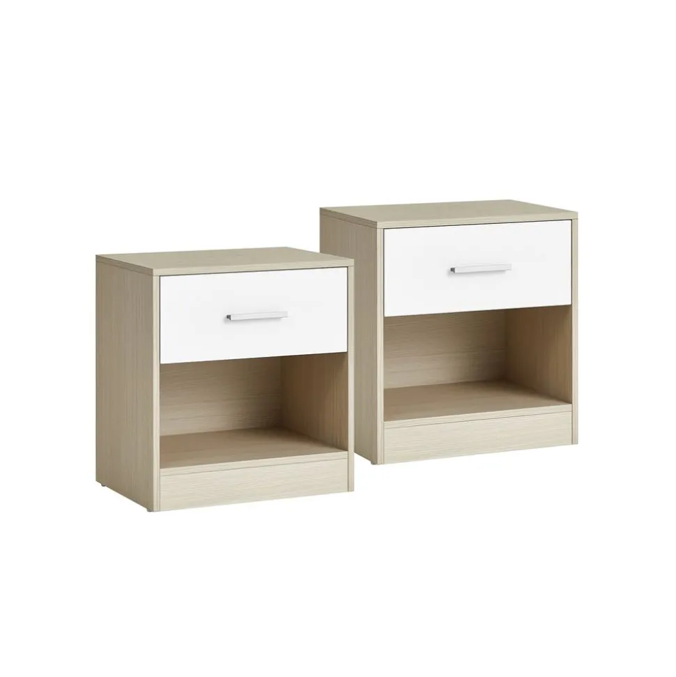 2 Tables de nuit beige naturel et blanc classique