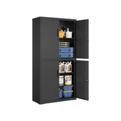 Armoire de garage à 5 étagères avec 4 portes 40 x 80 x 180 cm 2 serrures en métal noir d'encre