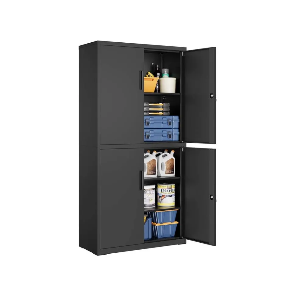 Armoire de garage à 5 étagères avec 4 portes 40 x 80 x 180 cm 2 serrures en métal noir d'encre