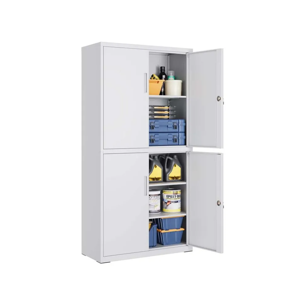 Armoire de garage à 5 étagères avec 4 portes 40 x 80 x 180 cm 2 serrures en métal noir d'encre