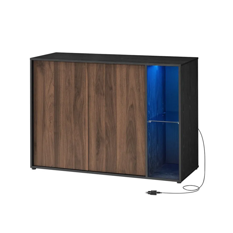 Assemblage ultra-rapide sans outils toolless buffet avec éclairage noyer naturel et noir boisé