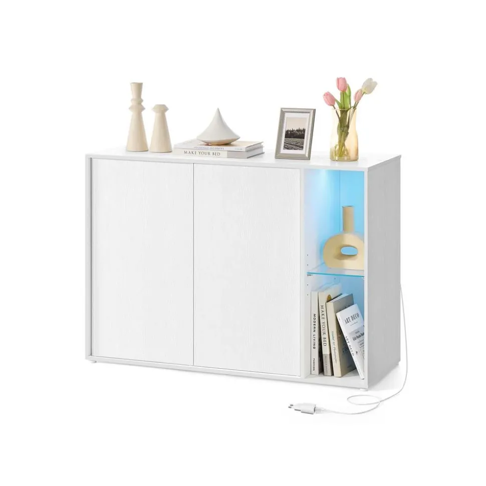Assemblage ultra-rapide sans outils toolless buffet avec éclairage noyer naturel et noir boisé
