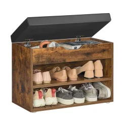 Banc à chaussures avec 3 compartiments 30 x 60 x 44 cm polyvalent marron rustique
