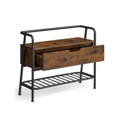 Banc à chaussures avec tiroir et étagère marron rustique