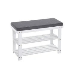 Banc à chaussures en bambou à 2 niveaux charge 150 kg 71 x 29 x 49 cm blanc et gris