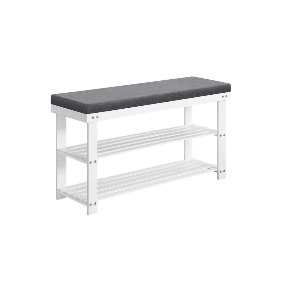 Banc de rangement à chaussures en bambou 2 étagères blanc gris