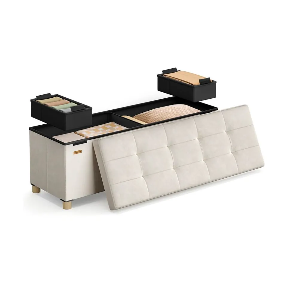 Banc de rangement 38 x 110 x 40 cm 112 L surface en velours beige cappuccino