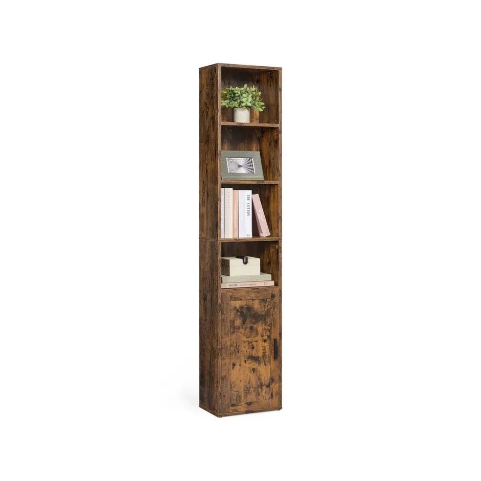 Bibliothèque haute avec porte et étagères ouvertes