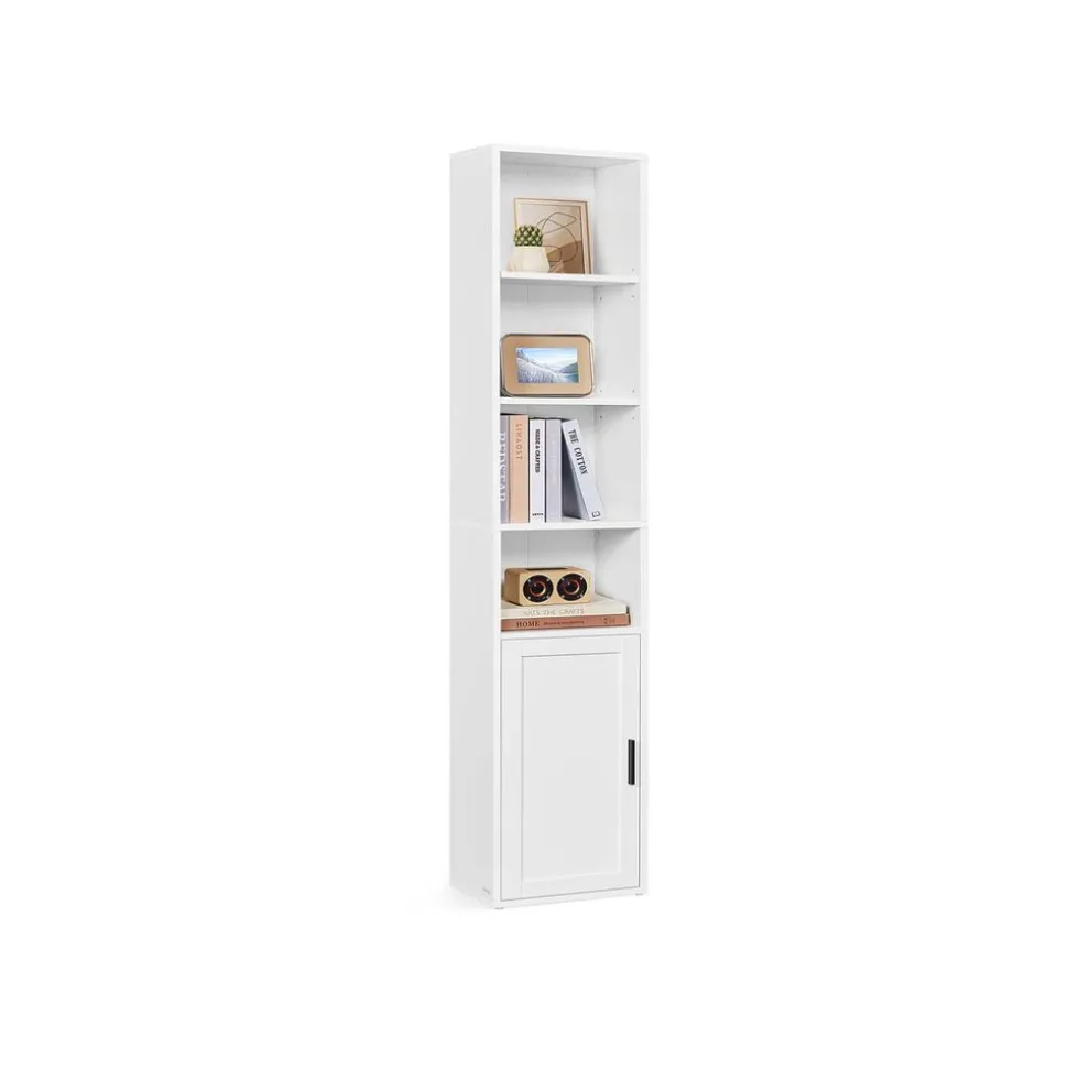 Bibliothèque haute avec porte et étagères ouvertes