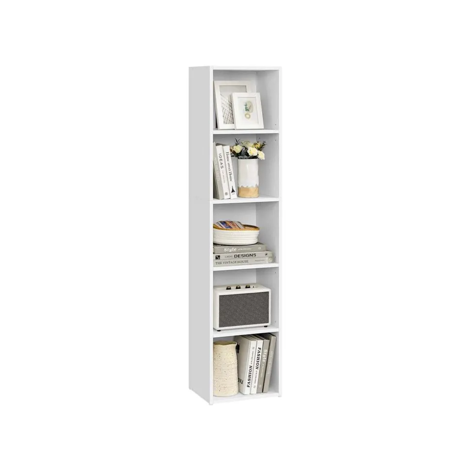 Bibliothèque sur 5 niveaux avec étagères réglables 24 x 30,2 x 134,2 cm blanc nuage