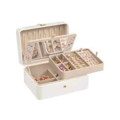 Boîte à bijoux avec miroir 2 niveaux 17,6 x 22 x 11 cm blanc nuage