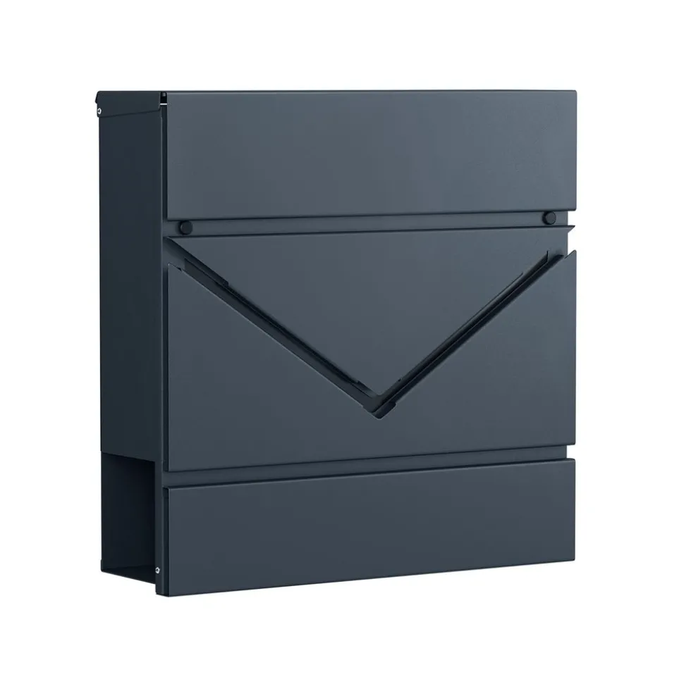 Boîte à lettres fenêtre en V mural avec serrure et couvercle gris anthracite