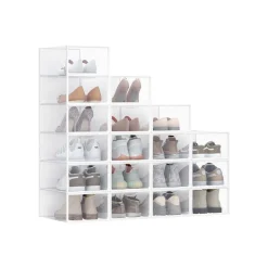 Boîtes à chaussures en plastique avec porte lot de 12 transparentes et blanc nuage