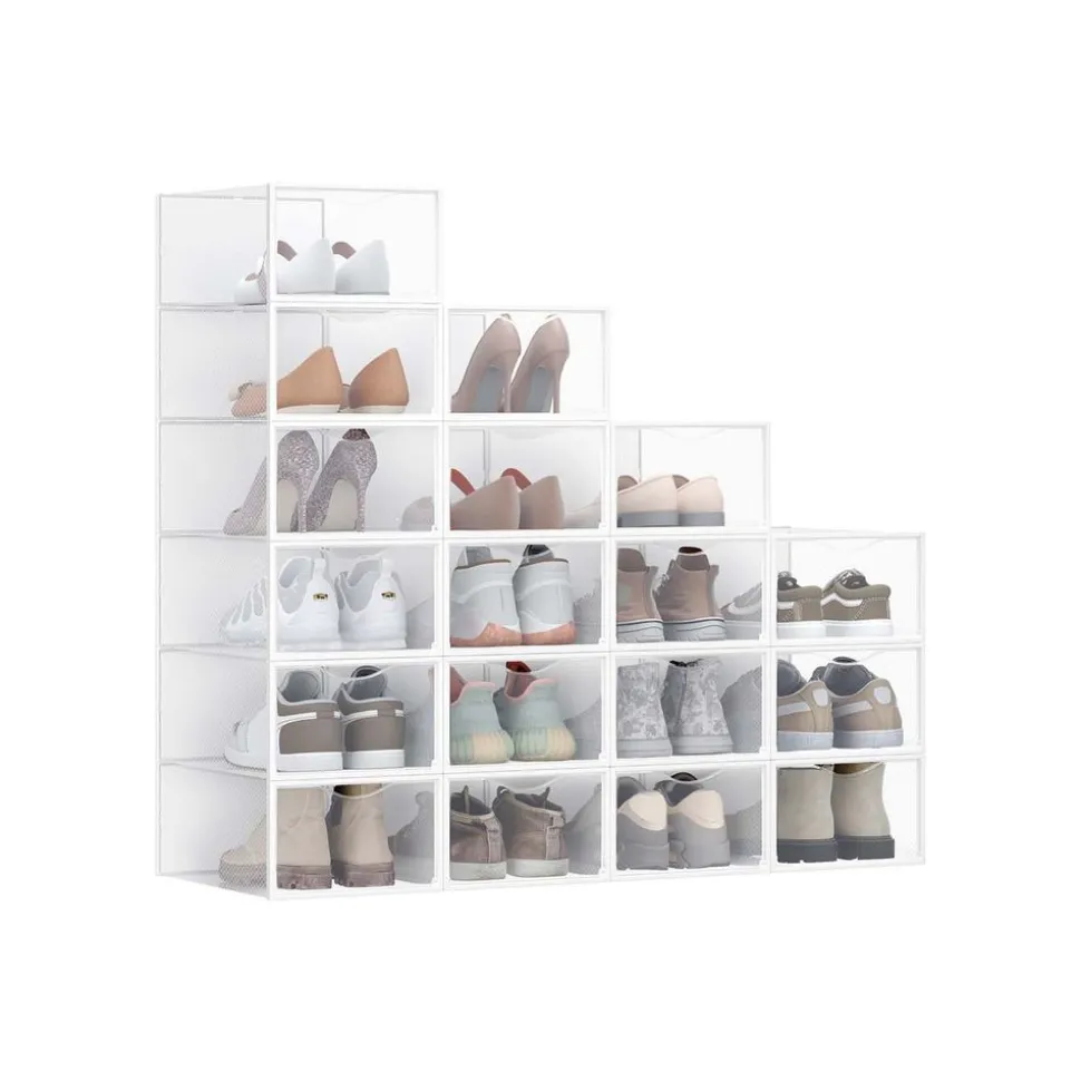 Boîtes à chaussures en plastique avec porte lot de 12 transparentes et blanc nuage