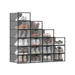 Boîtes à chaussures en plastique avec porte lot de 12 transparentes et blanc nuage