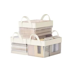 Boîtes de rangement lot de 3 en tissu pliable 30 x 20 x 15 cm couleur crème