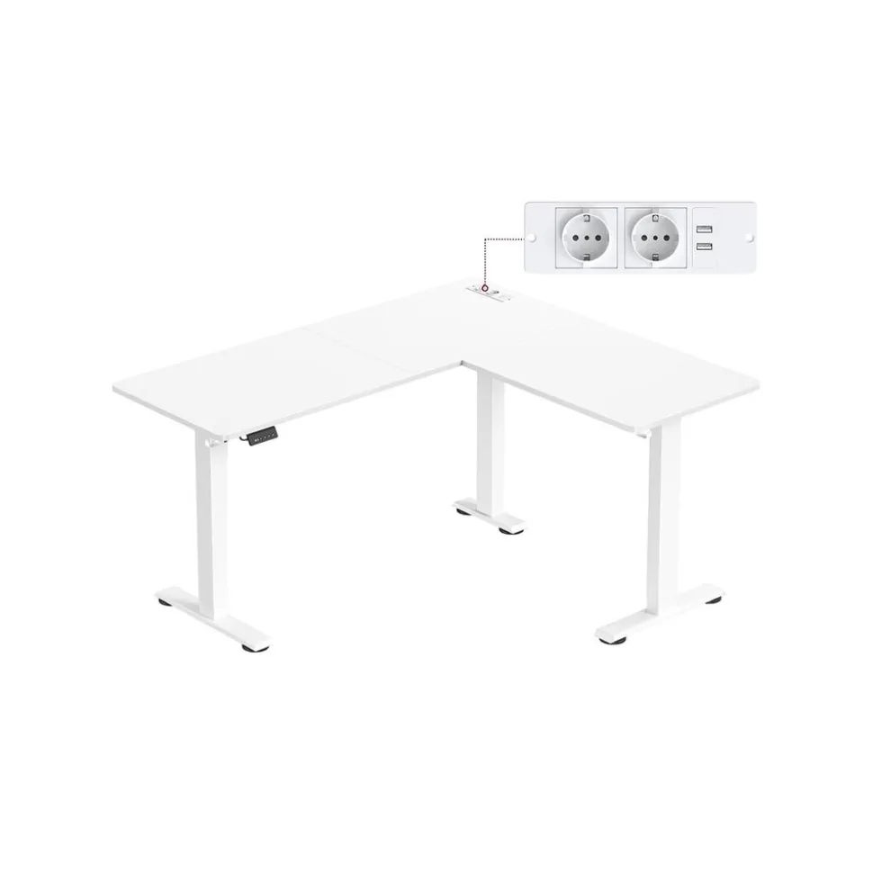 Bureau d'angle électrique réglable avec multiprise