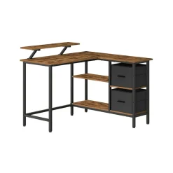 Bureau en forme de L avec 2 tiroirs spacieux marron rustique