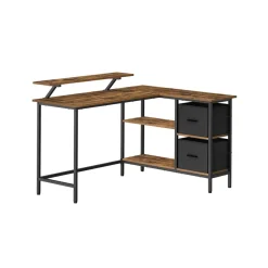 Bureau en forme de L avec 2 tiroirs spacieux marron rustique
