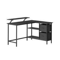 Bureau en forme de L avec 2 tiroirs spacieux marron rustique