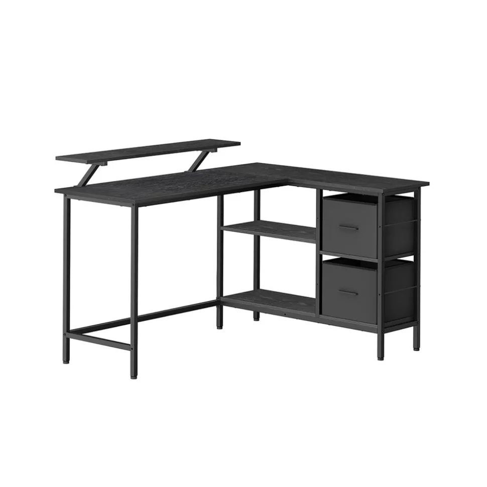 Bureau en forme de L avec 2 tiroirs spacieux marron rustique