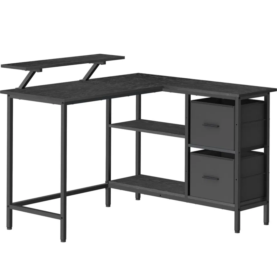 Bureau en forme de L avec 2 tiroirs spacieux marron rustique