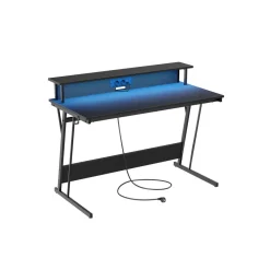 Bureau gaming avec LED et multiprise 55 x 135 x 76 cm noir carbone