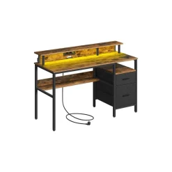 Bureau gaming avec lumières led et multiprise 2 tiroirs 2 ports usb noir boisé