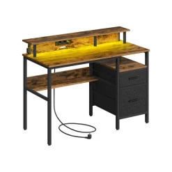 Bureau gaming avec lumières led et multiprise 2 tiroirs 2 ports usb noir boisé
