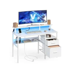 Bureau gaming avec lumières led et multiprise 2 tiroirs 2 ports usb noir boisé