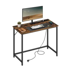 Bureau informatique avec multiprises LED marron rustique