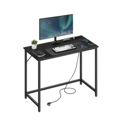 Bureau informatique avec multiprises LED marron rustique