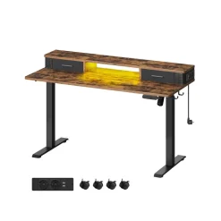 Bureau électrique réglable 60 x 140 x (72-120) marron rustique