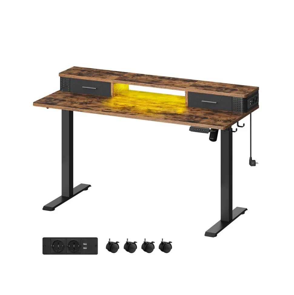 Bureau électrique réglable 60 x 140 x (72-120) marron rustique