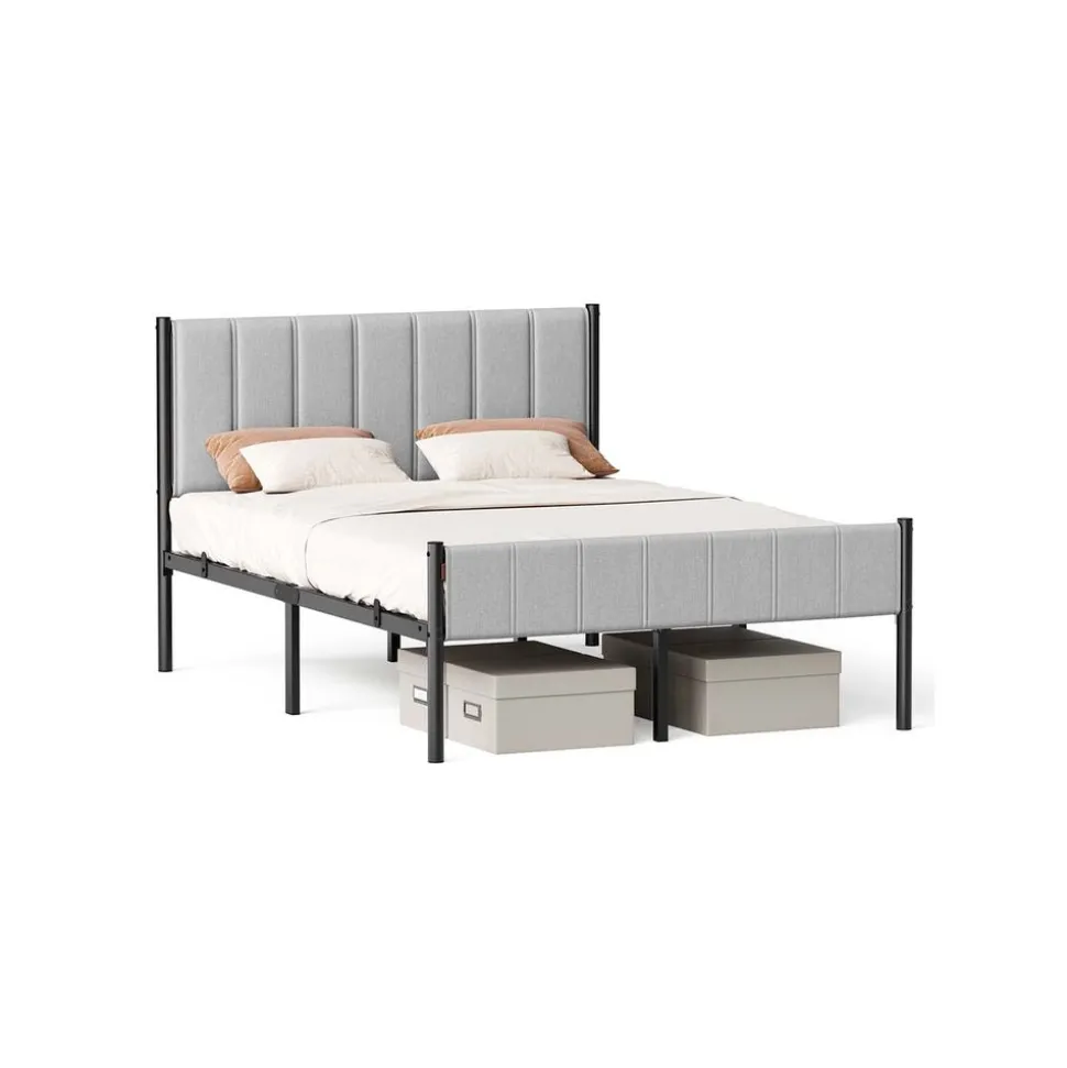 Cadre de lit simple 90 x 190 cm avec tête de lit rembourrée gris tourterelle