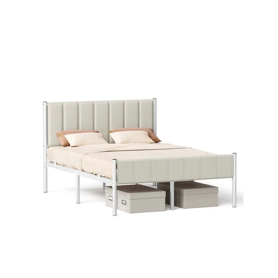 Cadre de lit simple 90 x 190 cm avec tête de lit rembourrée gris tourterelle