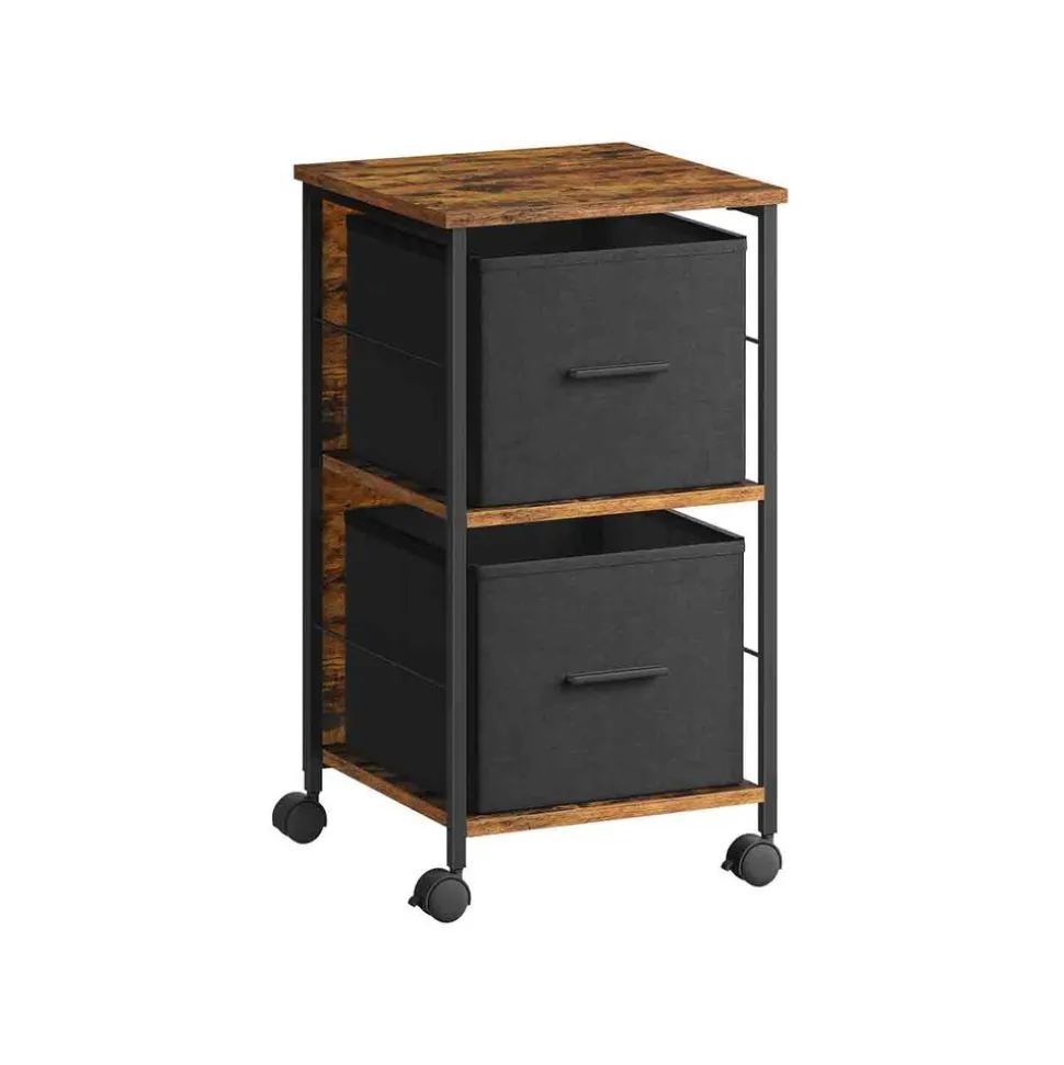Caisson bureau mobile 2 tiroirs en tissu marron rustique noir d'encre