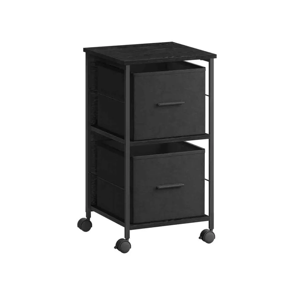 Caisson bureau mobile 2 tiroirs en tissu marron rustique noir d'encre