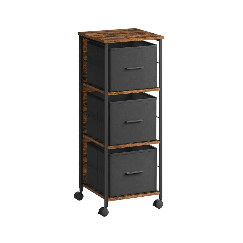 Caisson bureau mobile 3 tiroirs marron rustique noir