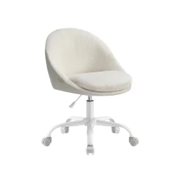 Chaise de bureau pivotant en tissu peluche beige cappuccino et blanc nuage