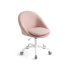 Chaise de bureau pivotant en tissu peluche beige cappuccino et blanc nuage