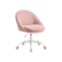 Chaise de bureau pivotant en tissu peluche beige cappuccino et blanc nuage