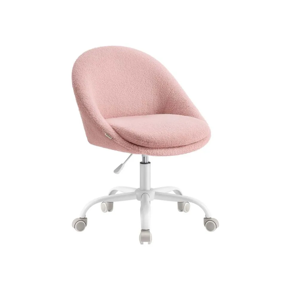 Chaise de bureau pivotant en tissu peluche beige cappuccino et blanc nuage