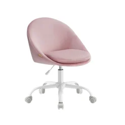 Chaise de bureau pivotant en tissu peluche beige cappuccino et blanc nuage