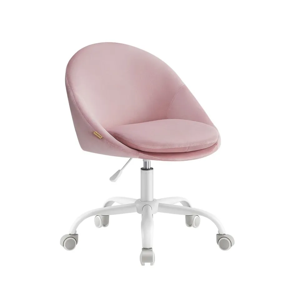 Chaise de bureau pivotant en tissu peluche beige cappuccino et blanc nuage