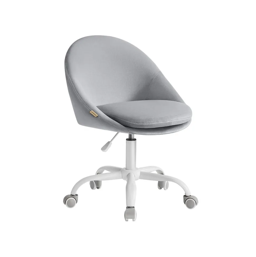 Chaise de bureau pivotant en tissu peluche beige cappuccino et blanc nuage