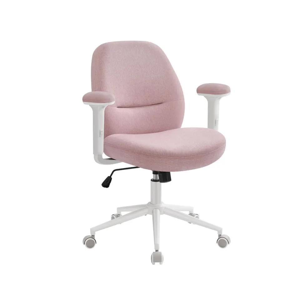 Chaise de bureau pivotante tissu coton-lin rose bonbon